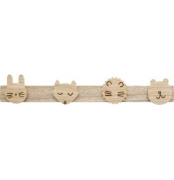 Patère murale animaux - L 55 x l 4,8 x H 8,5 cm - Beige