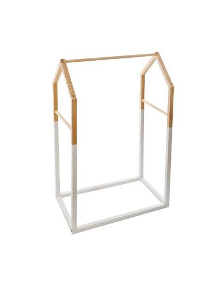 Penderie maison en bois - L 60 x l 37 x H 100 cm - Blanc et Beige