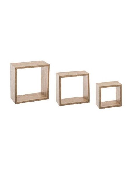 Lot de 3 petites étagères Fixy cube chêne - Tailles différentes - Beige