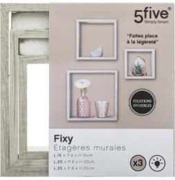 Lot de 3 petites étagères Fixy cube chêne - Tailles différentes - Gris