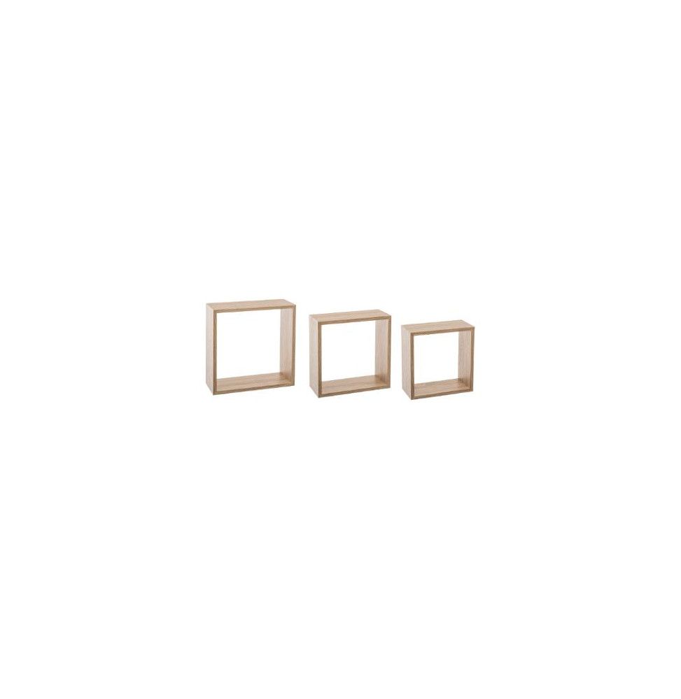 Lot de 3 grandes étagères Fixy cube chêne - Tailles différentes - Beige