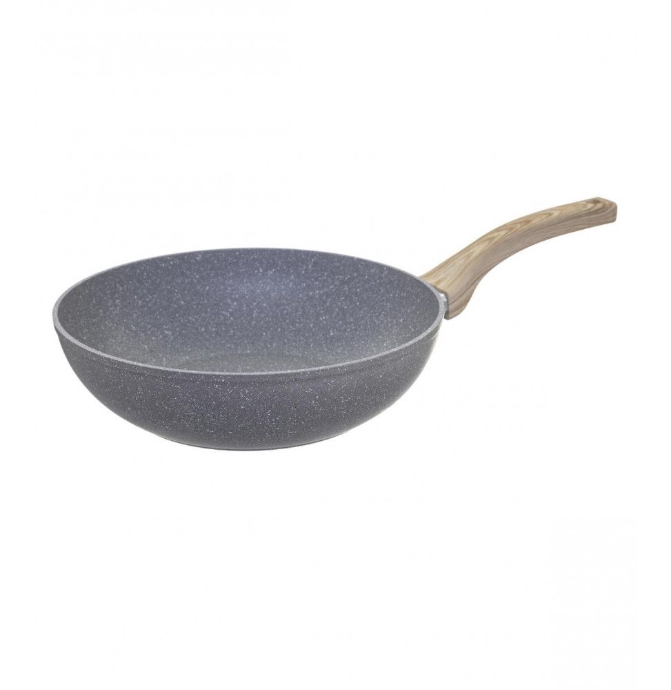 Wok en aluminium - D. 28 cm - Effet pierre grise