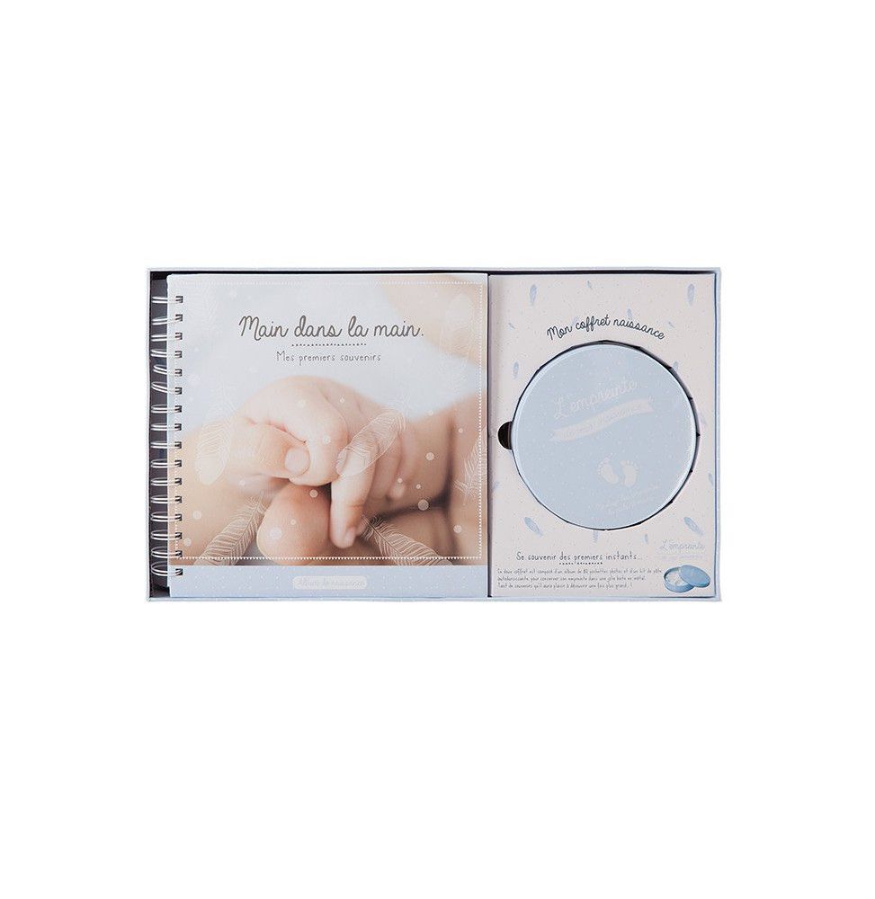 Coffret de naissance album et prise d'empreinte - Bleu