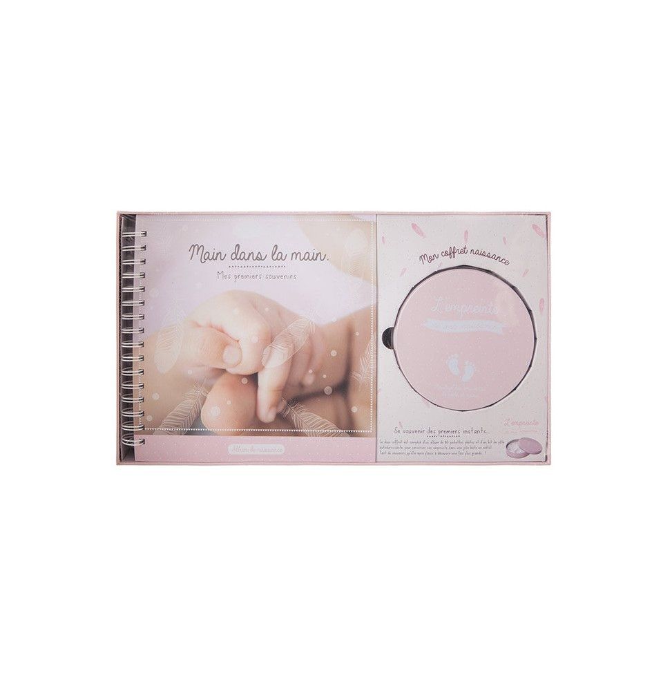 Coffret de naissance album et prise d'empreinte - Rose