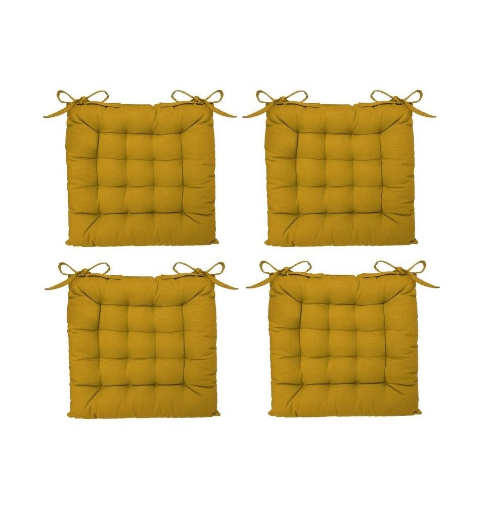 Lot de 4 galettes de chaise matelassées - 38 x 38 cm - Ocre