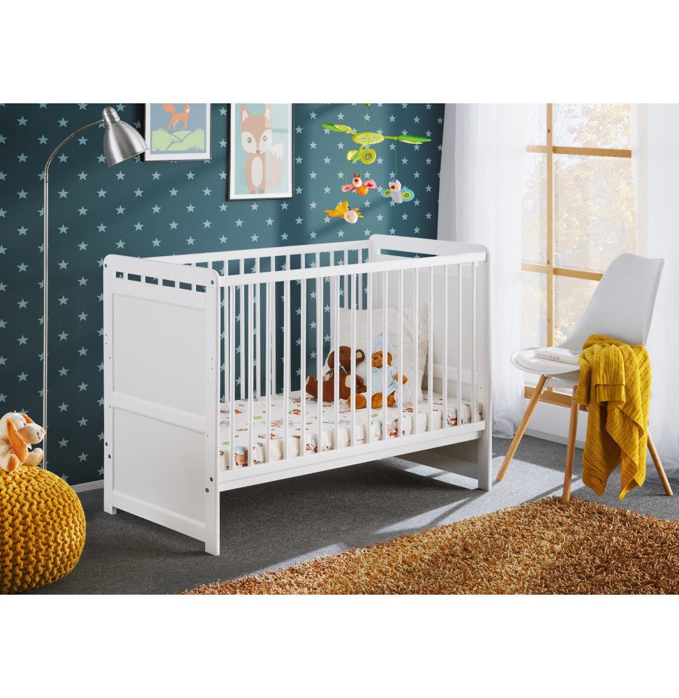 Lit pour bébé - Tymek - L 124 x l 67 x H 56,90 cm - Blanc