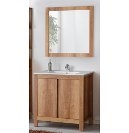 Ensemble meuble vasque + miroir - Bois - 80 cm - Classic Oak