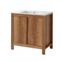 Ensemble meuble vasque + miroir - Bois - 80 cm - Classic Oak