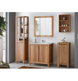 Ensemble meuble vasque + miroir - Bois - 80 cm - Classic Oak