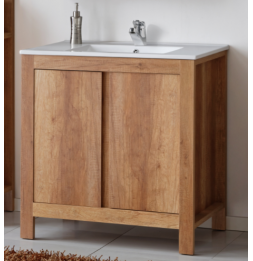 Ensemble meuble vasque salle de bain - Bois - 80 cm - Classic Oak