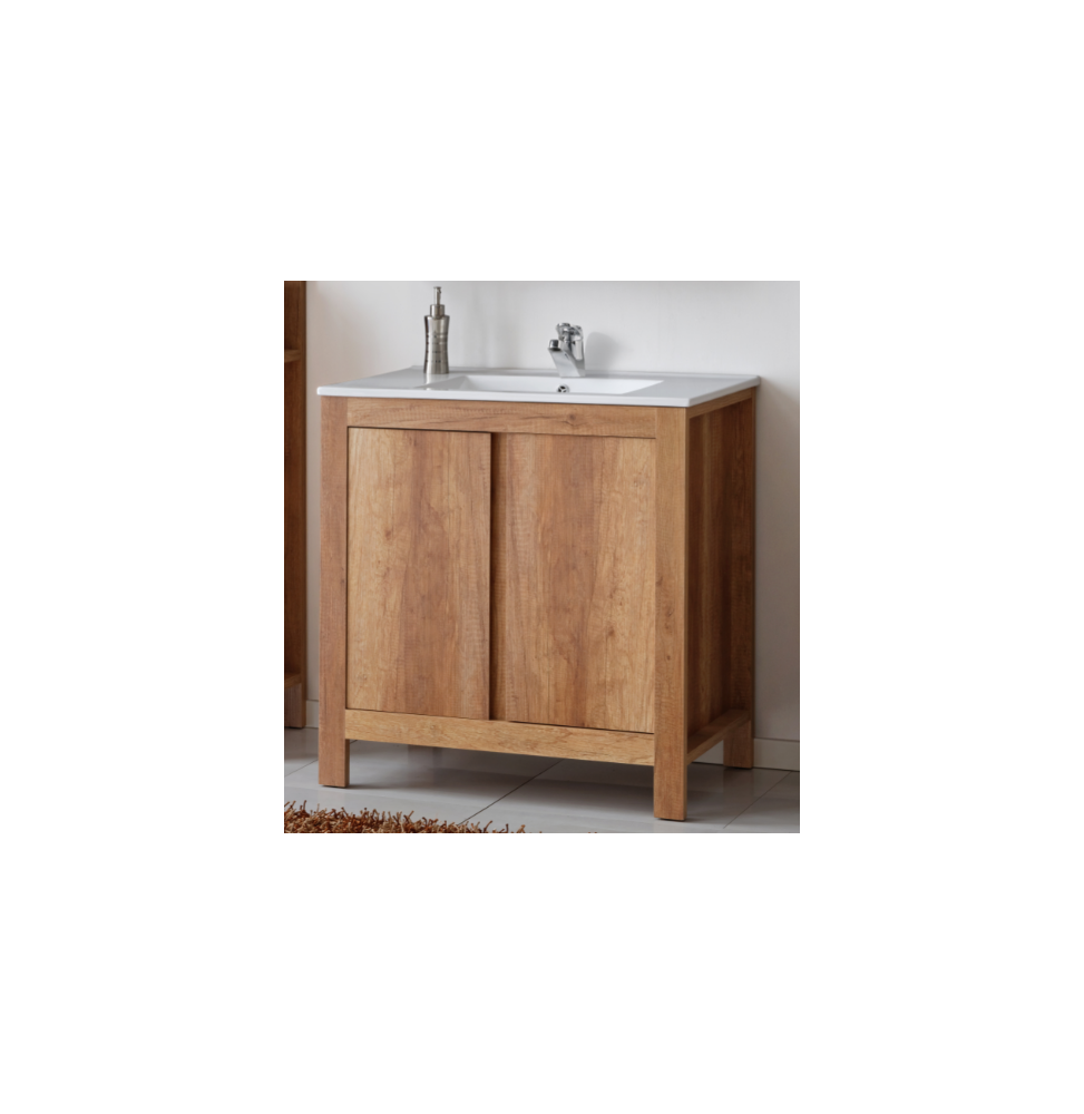 Ensemble meuble vasque salle de bain - Bois - 80 cm - Classic Oak