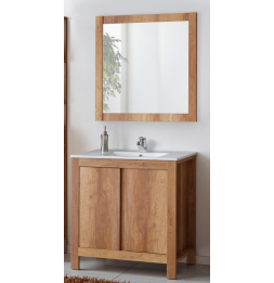 Ensemble sous vasque + vasque + miroir - Bois - 60 cm - Classic Oak