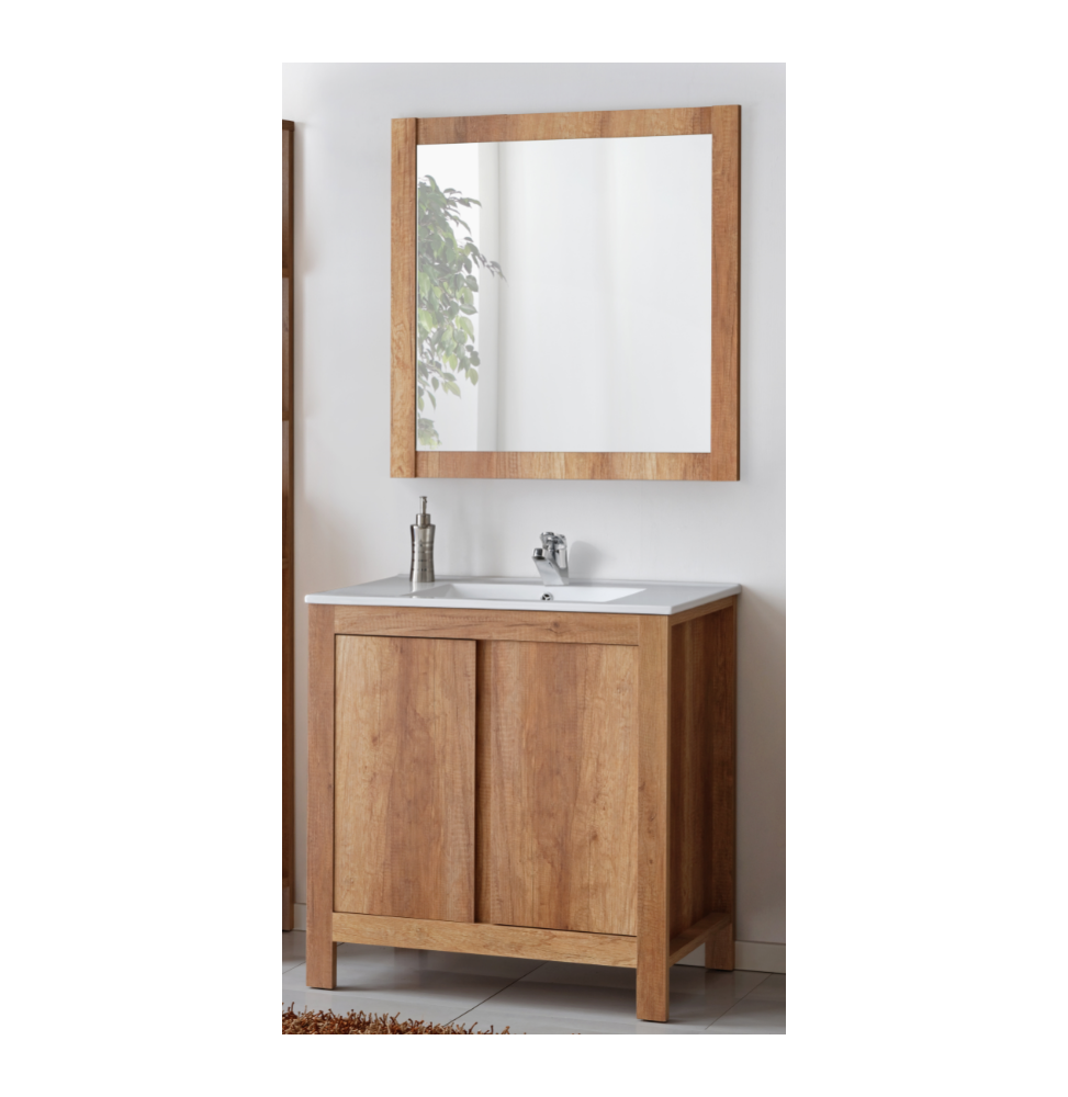 Ensemble sous vasque + vasque + miroir - Bois - 60 cm - Classic Oak