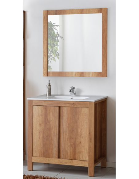 Ensemble sous vasque + vasque + miroir - Bois - 60 cm - Classic Oak