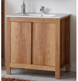 Ensemble meuble vasque salle de bain - Bois - 60 cm - Classic Oak