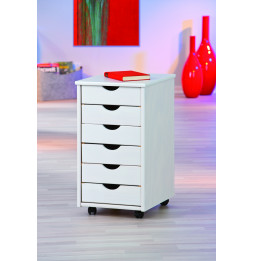 Caisson sur roulettes - Blanc - Simon - Meuble 6 tiroirs pour bureau