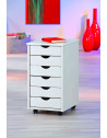 Caisson sur roulettes - Blanc - Simon - Meuble 6 tiroirs pour bureau