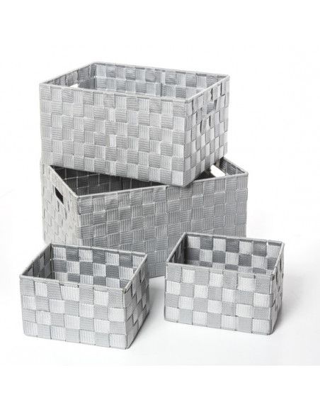 Paniers de rangement - Gris - Lot de 4 corbeilles de rangement