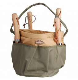 Sac à outils de jardin en toile - D 28 x H 26 cm - Gris et marron