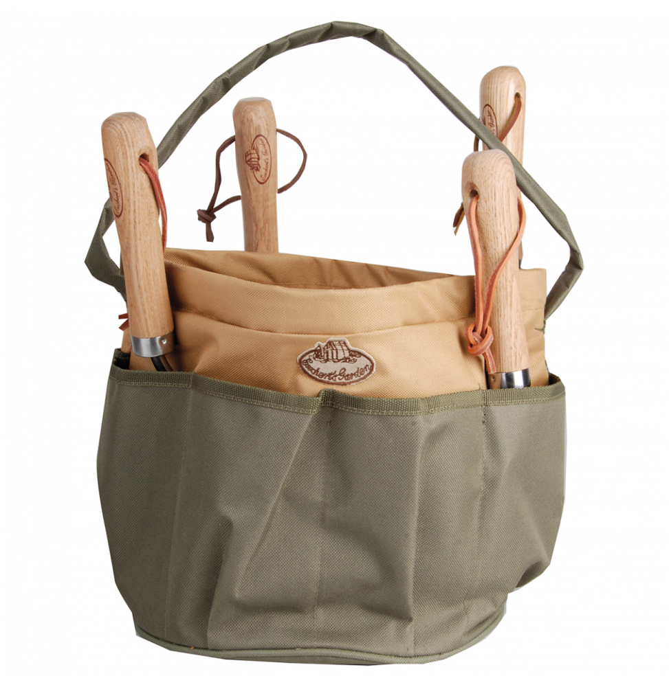 Sac à outils de jardin en toile - D 28 x H 26 cm - Gris et marron