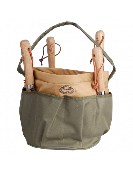 Sac à outils de jardin en toile - D 28 x H 26 cm - Gris et marron