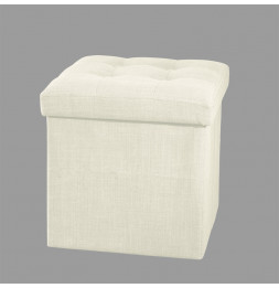 Pouf carré - Blanc cassé - Coffre de rangement pliable