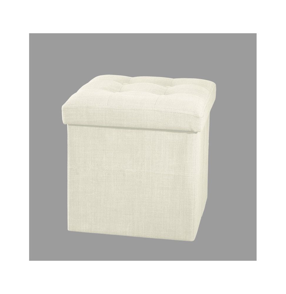 Pouf carré - Blanc cassé - Coffre de rangement pliable