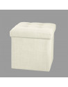 Pouf carré - Blanc cassé - Coffre de rangement pliable