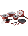 Batterie de cuisson complète effet marbre - 17 pièces - Tous feux - Rouge bordeaux