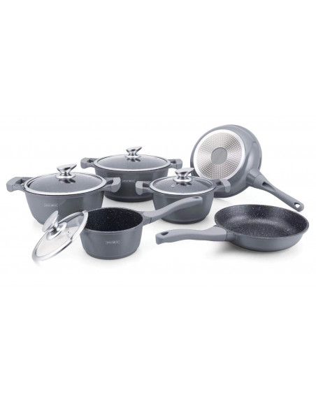 Set de 4 casseroles et 2 poêles avec revêtement en marbre - Tailles différentes - Argenté