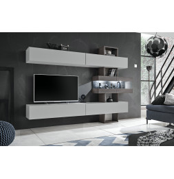 Ensemble meuble TV mural Tokio - L 250 x P 35 x H 180 cm - Blanc