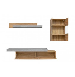 Ensemble meuble TV mural Concret - L 230 x P 40 x H 160 cm - Beige et gris