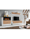 Ensemble meuble TV mural et buffet cheminée Queens - L 290 x P 45 x H 150 cm - Blanc et beige