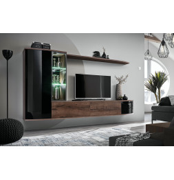Ensemble meuble TV mural Dark - L 180 x P 38 x 140 cm - Marron et noir