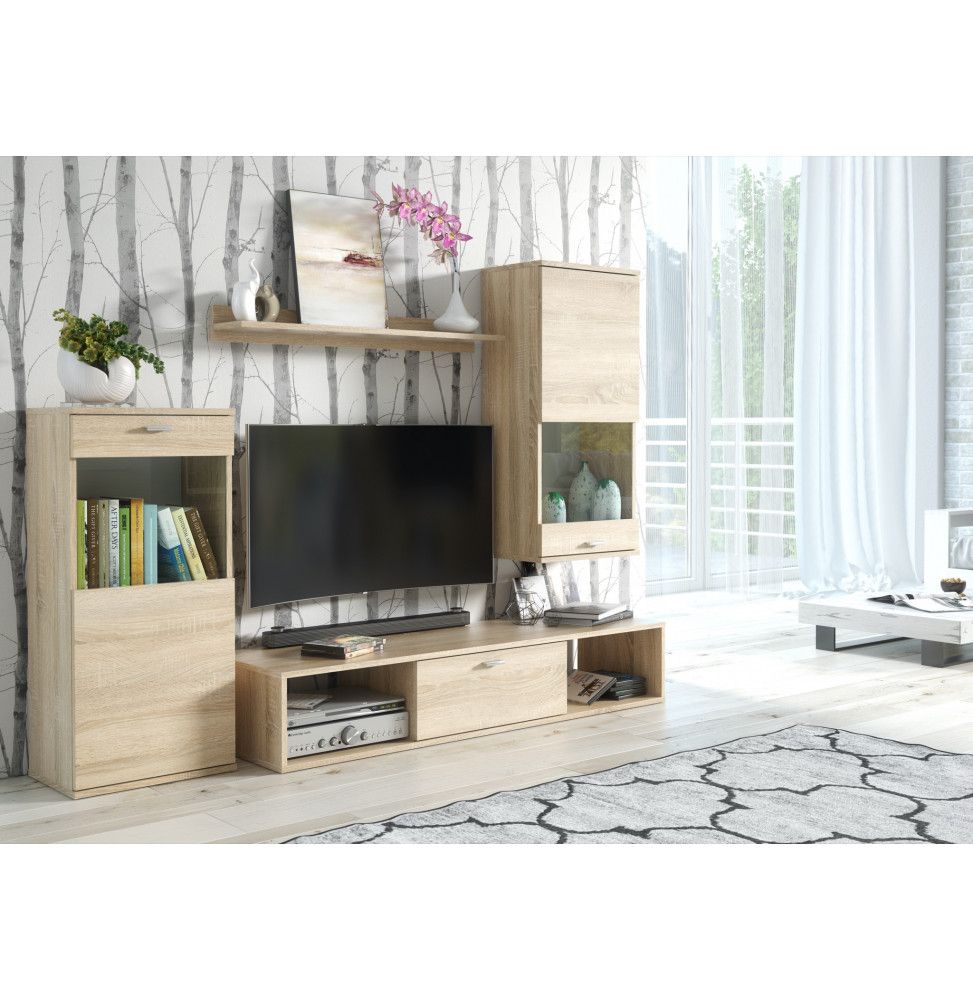 Ensemble meuble TV mural Rico - L 180 x P 38 x 140 cm - Beige