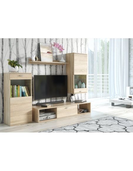 Ensemble meuble TV mural Rico - L 180 x P 38 x 140 cm - Beige