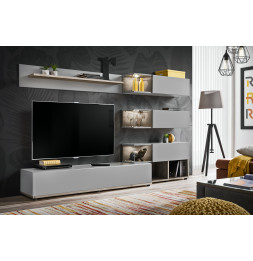 Ensemble meuble TV mural Silk - L 180 x P 38 x 140 cm - Gris