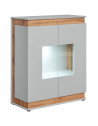 Armoire basse vitrée Berlin - L 90 x P 40 x H 111 cm - Gris et marron