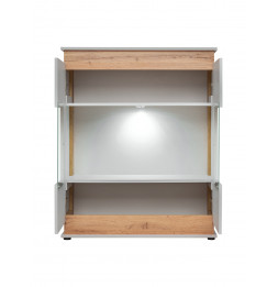 Armoire basse vitrée Berlin - L 90 x P 40 x H 111 cm - Gris et marron