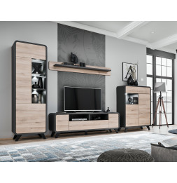 Ensemble meuble TV Round - L 330 x P 45 x H 192 cm - Beige et gris anthracite