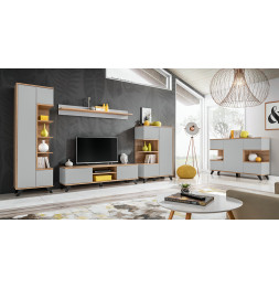 Ensemble de meuble TV Bogota - L 330 x P 45 x H 192 cm - Beige et blanc