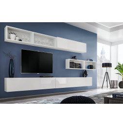 Ensemble meuble TV mural Blox XIIII - L 350 x P 32 x H 150 cm - Blanc