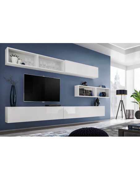 Ensemble meuble TV mural Blox XIIII - L 350 x P 32 x H 150 cm - Blanc