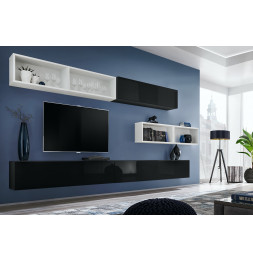 Ensemble meuble TV mural Blox XIIII - L 350 x P 32 x H 150 cm - Noir et blanc