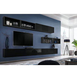 Ensemble meuble TV mural Blox XIIII - L 350 x P 32 x H 150 cm - Noir