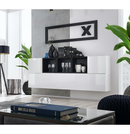 Ensemble meuble TV mural Blox SB V - L 175 x P 32 x H 70 cm - Blanc et noir