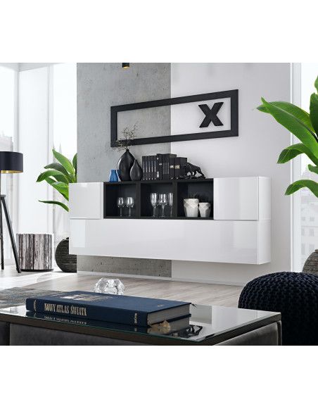 Ensemble meuble TV mural Blox SB V - L 175 x P 32 x H 70 cm - Blanc et noir