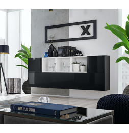 Ensemble meuble TV mural Blox SB V - L 175 x P 32 x H 70 cm - Noir et blanc