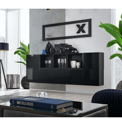 Ensemble meuble TV mural Blox SB V - L 175 x P 32 x H 70 cm - Noir