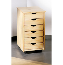 Caisson sur roulettes - Pin naturel - Nils - Meuble 6 tiroirs pour bureau